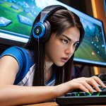 **

*Prompt: A determined female League of Legends player intensely focused on her monitor, fingers flying across the keyboard. She is in the middle of a ranked game, overcoming an early-game disadvantage against a Yasuo. Focus on the player's mental strength and strategic thinking.*

**