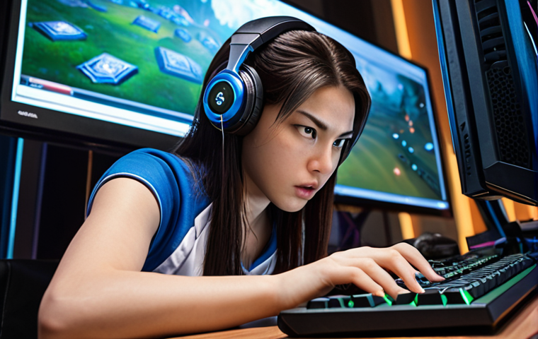 **
*Prompt: A determined female League of Legends player intensely focused on her monitor, fingers flying across the keyboard. She is in the middle of a ranked game, overcoming an early-game disadvantage against a Yasuo. Focus on the player's mental strength and strategic thinking.*
**