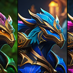LOL 베스트 스킨 랭킹 - Here are three detailed image prompts for Stable Diffusion, based on the most impactful League of Le...